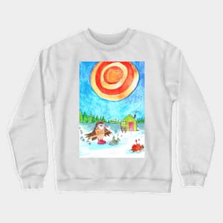 Ice Fishing Owl Crewneck Sweatshirt